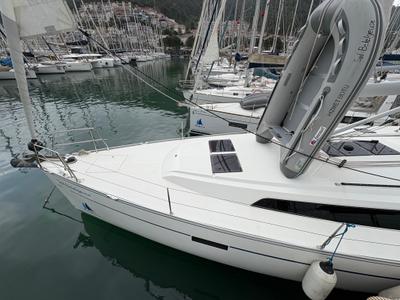 Deck of Sail Betelgeuse, a Bavaria Cruiser 46 sailboat at Fethiye, Turkey