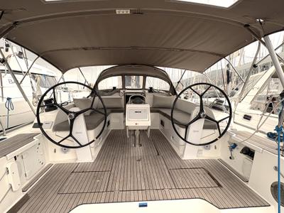 Cockpit of Sail Betelgeuse, a Bavaria Cruiser 46 sailboat at Fethiye, Turkey