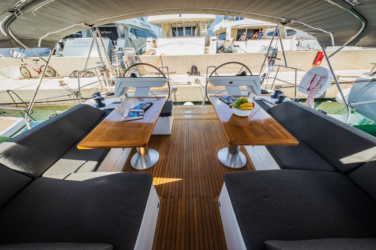 Deck of Wanderlust, a Hanse Yachts Hanse 460 sailboat at Grad Kaštela, Croatia