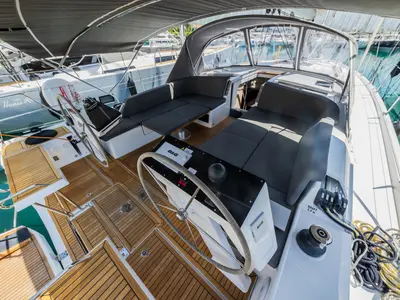 Cockpit of Wanderlust, a Hanse Yachts Hanse 460 sailboat at Grad Kaštela, Croatia