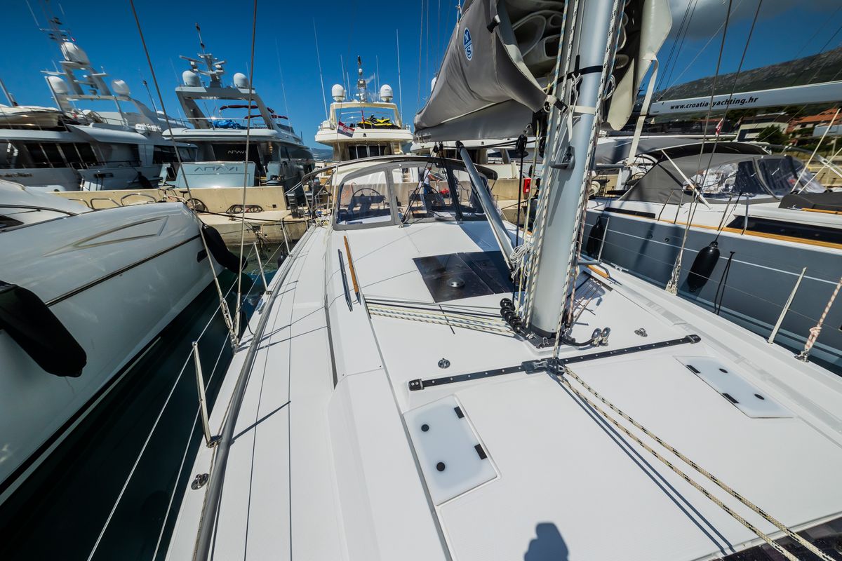 Deck of Wanderlust, a Hanse Yachts Hanse 460 sailboat at Grad Kaštela, Croatia