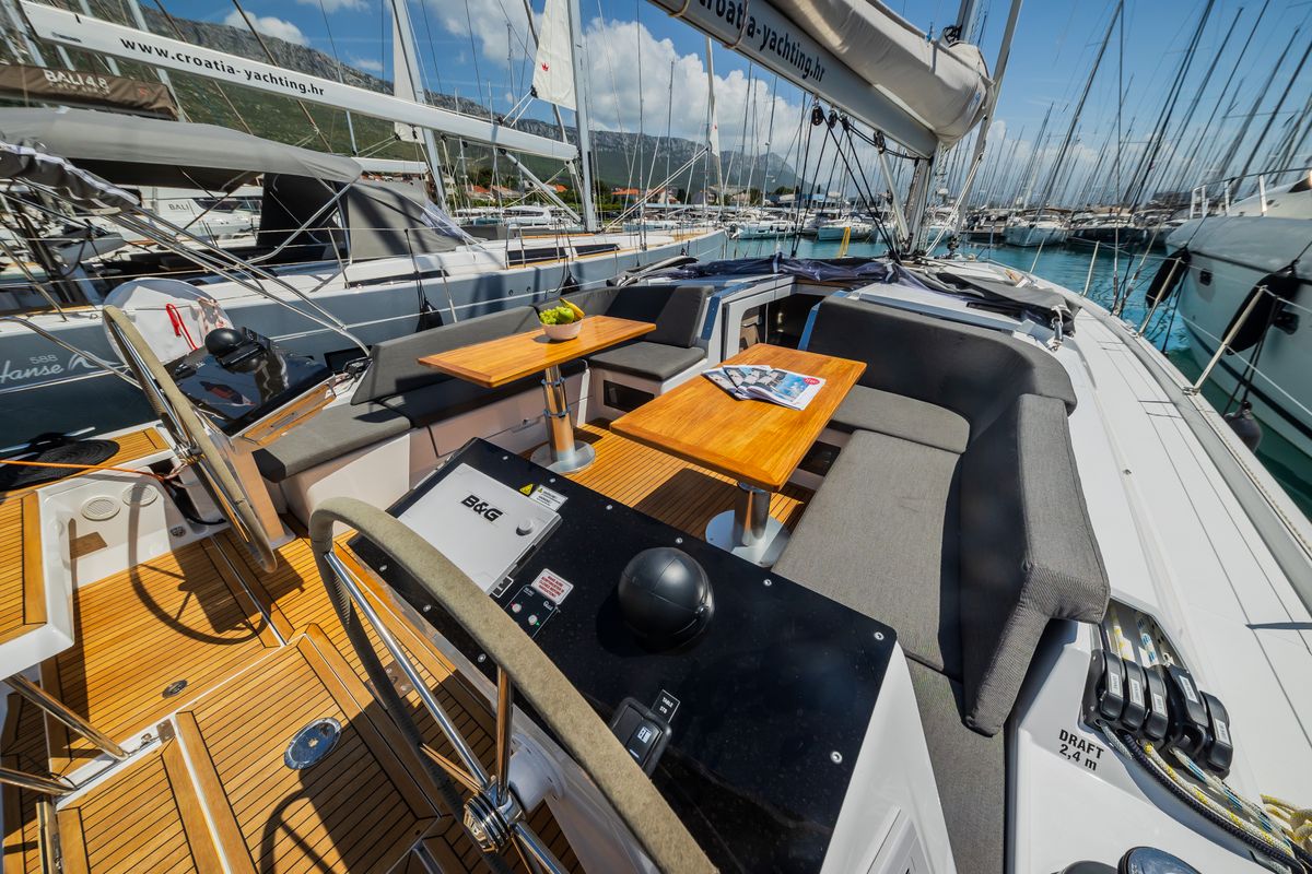 Deck of Wanderlust, a Hanse Yachts Hanse 460 sailboat at Grad Kaštela, Croatia
