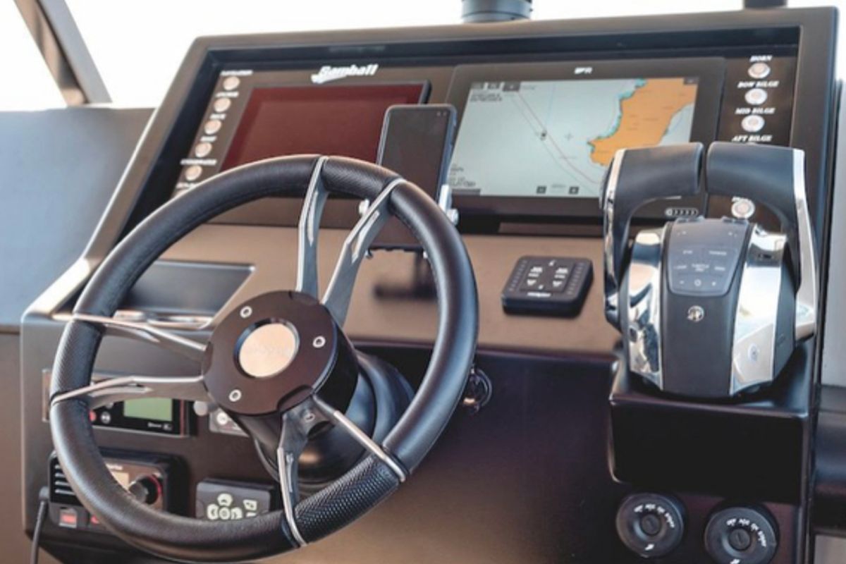 Cockpit of Samba, a Gulet Motorboat motorboat at La Spezia, Italy
