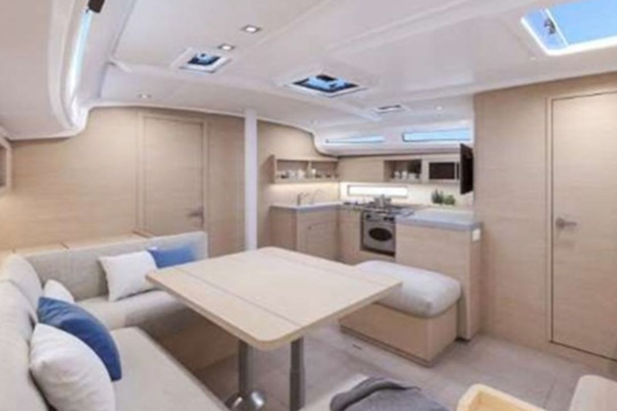 Salon of Alma Libre VII, a Beneteau Oceanis 40.1 sailboat at Municipal Unit of Lefkada, Greece