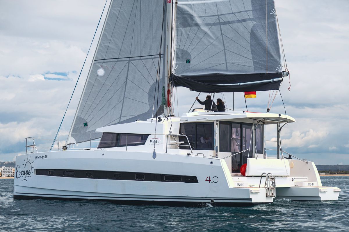 Exterior view of Escape, a Bali 4.0 catamaran at Palma de Mallorca, Spain