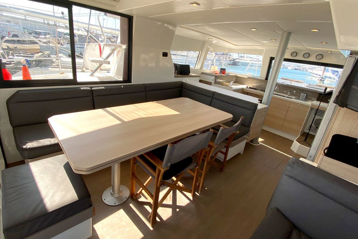 Salon of Escape, a Bali 4.0 catamaran at Palma de Mallorca, Spain