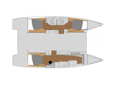 Floor plan of Hannah III, a Fountaine Pajot Astréa 42 catamaran at Athens, Greece