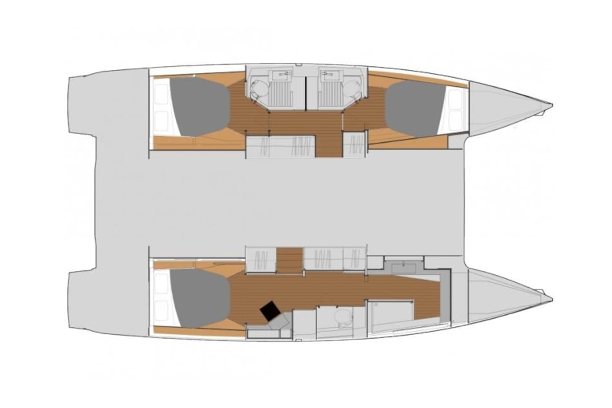 Floor plan of Hannah III, a Fountaine Pajot Astréa 42 catamaran at Athens, Greece