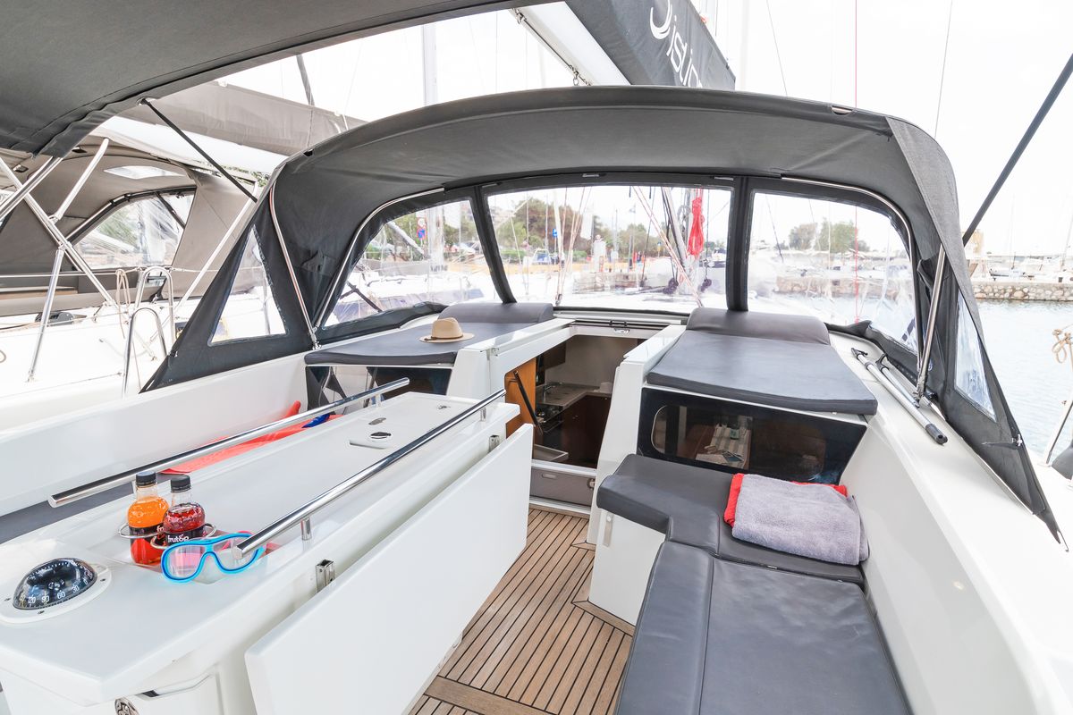 Deck of Almyra, a Beneteau Oceanis 46.1 sailboat at Athens, Greece
