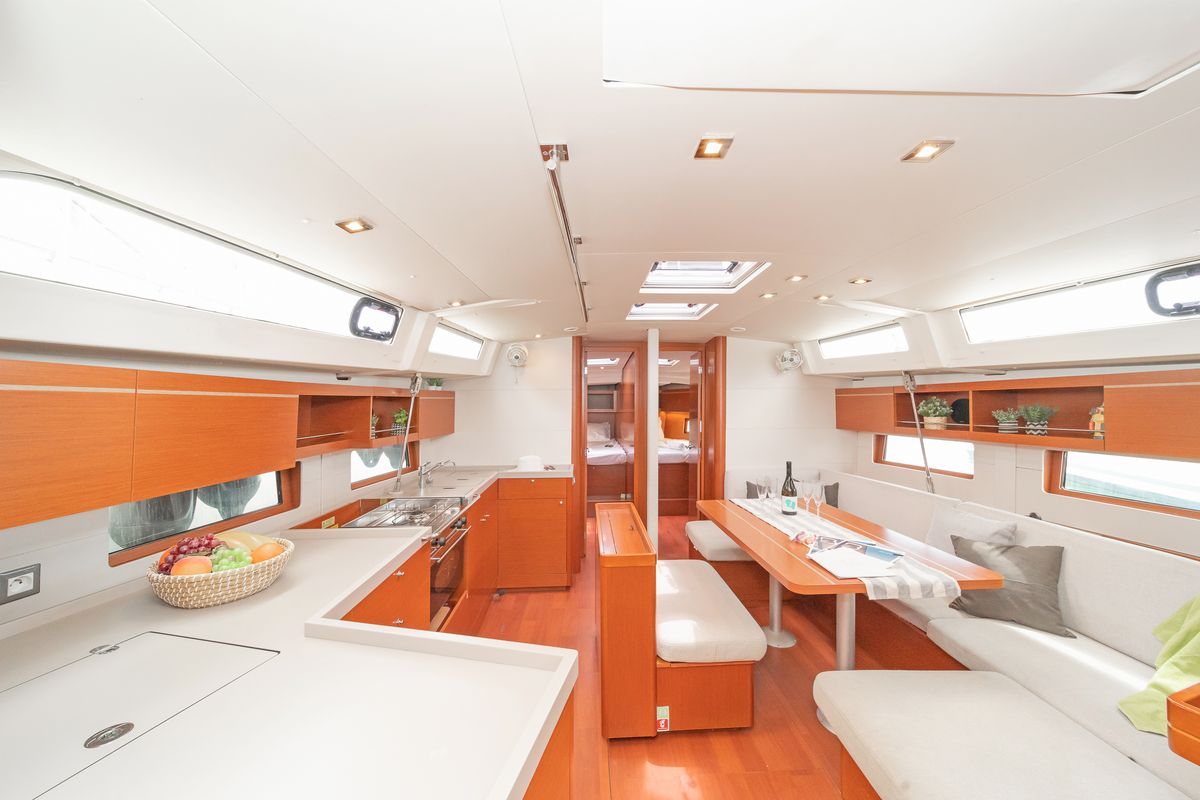 Salon of Almyra, a Beneteau Oceanis 46.1 sailboat at Athens, Greece