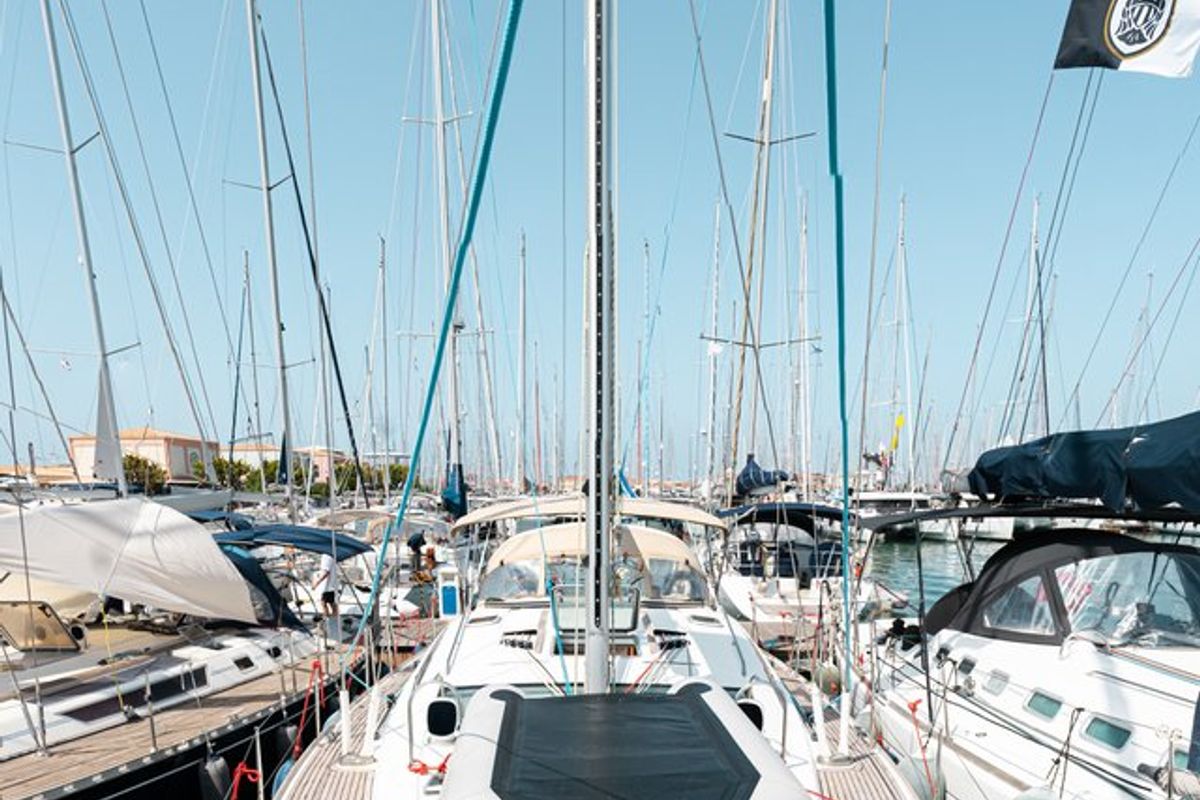 Exterior view of Evita, a Jeanneau Sun Odyssey 49 DS sailboat at Municipal Unit of Lefkada, Greece