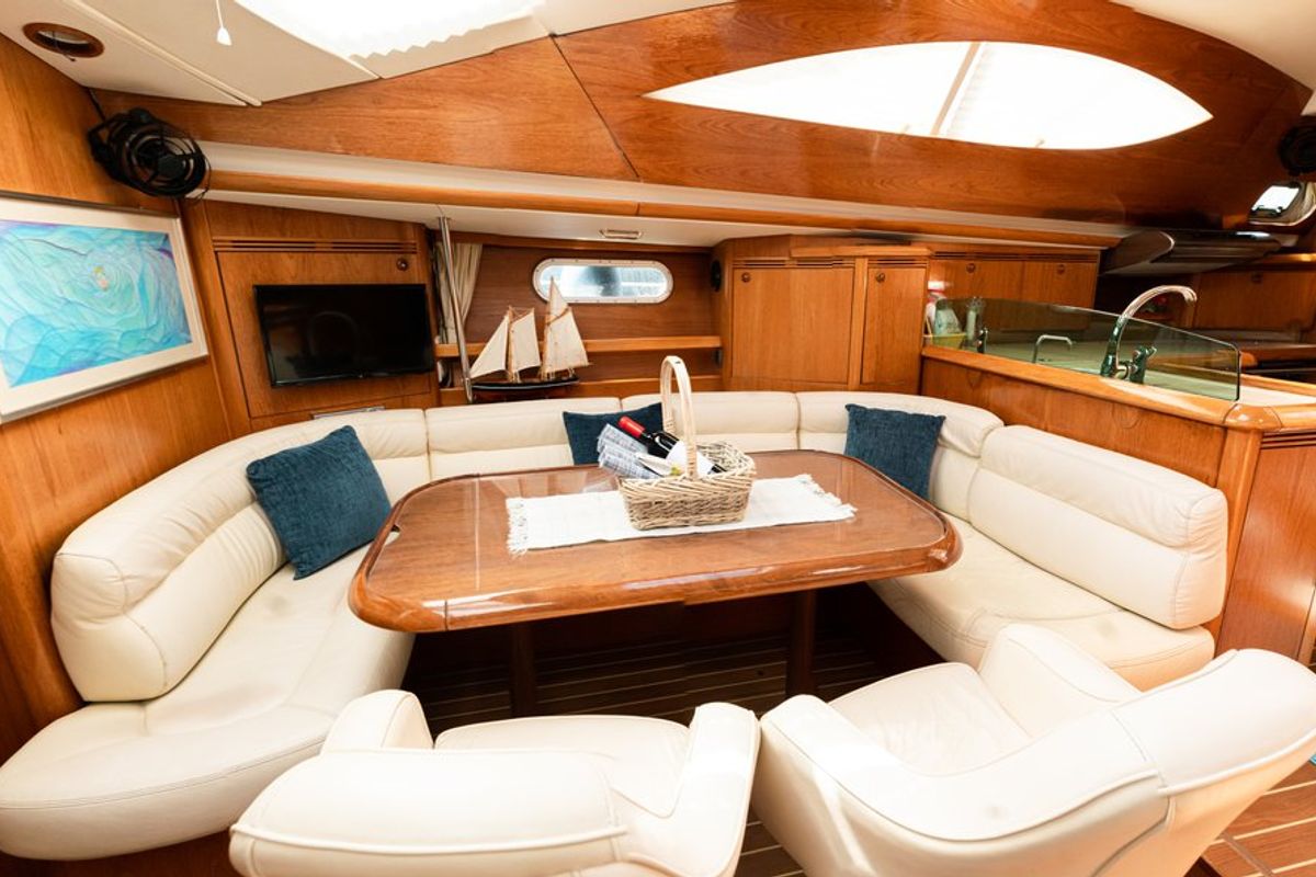 Salon of Evita, a Jeanneau Sun Odyssey 49 DS sailboat at Municipal Unit of Lefkada, Greece