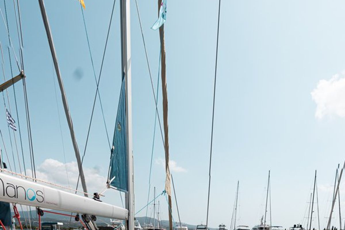 Exterior view of Evita, a Jeanneau Sun Odyssey 49 DS sailboat at Municipal Unit of Lefkada, Greece
