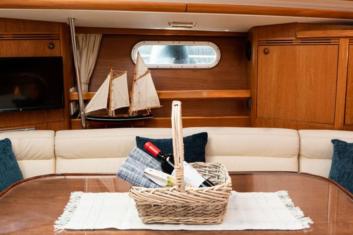 Salon of Evita, a Jeanneau Sun Odyssey 49 DS sailboat at Municipal Unit of Lefkada, Greece