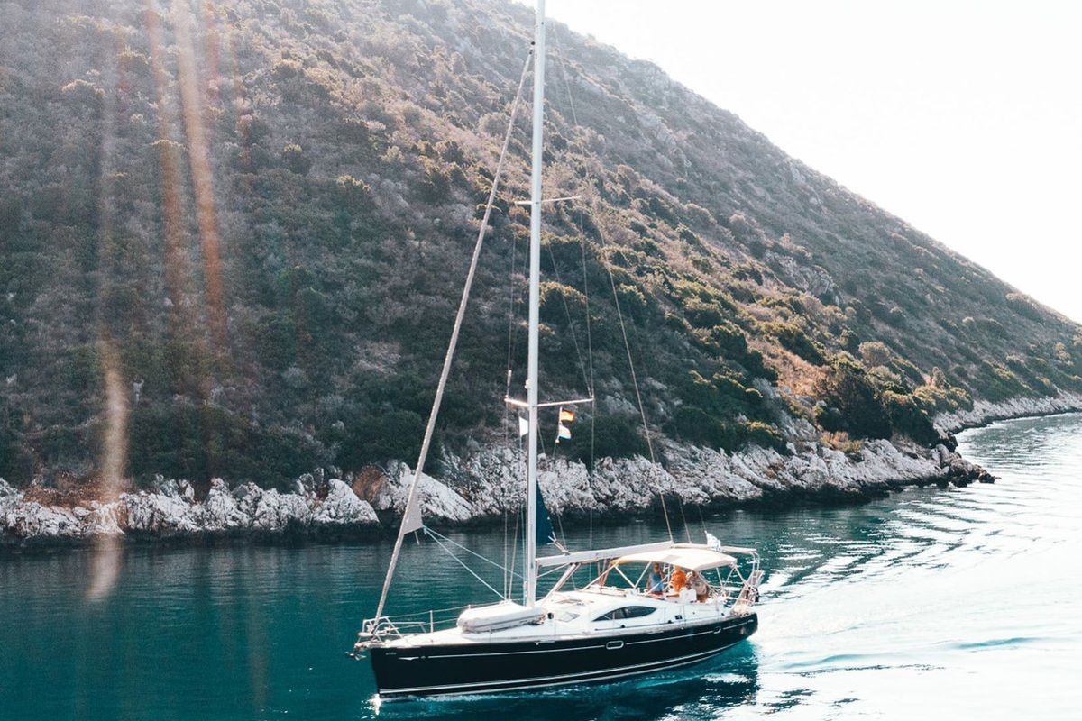 Exterior view of Evita, a Jeanneau Sun Odyssey 49 DS sailboat at Municipal Unit of Lefkada, Greece