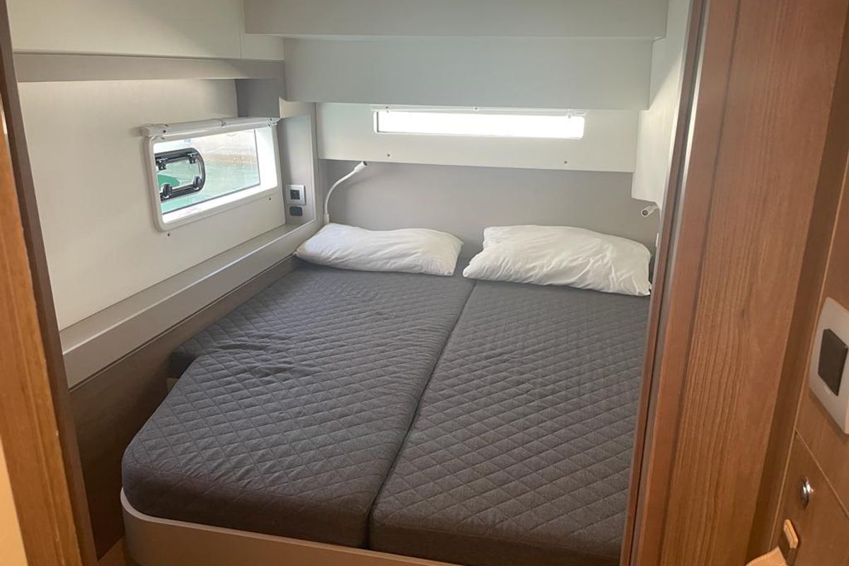Cabin on Idra, a Bali 4.2 catamaran at Capo d'Orlando, Italy