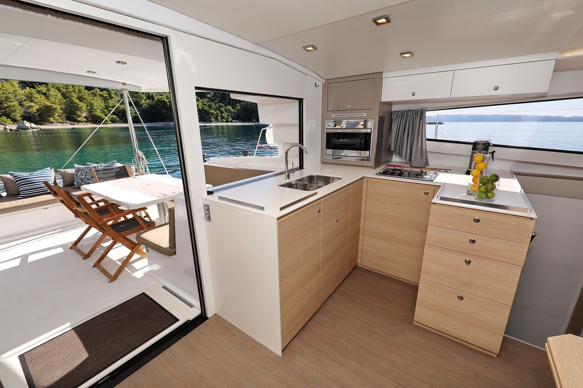 Galley of Chimaera, a Bali 4.5 catamaran at Seget Donji, Croatia