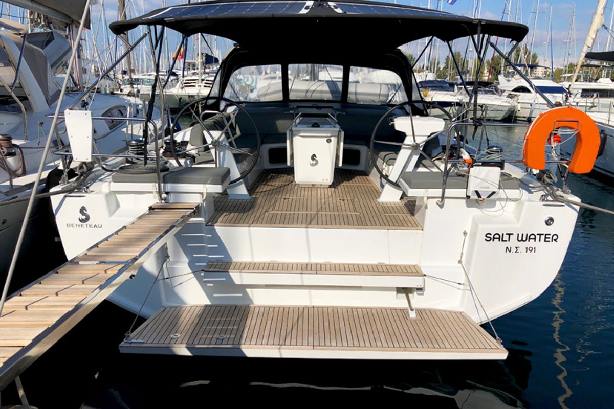 Exterior view of Salt Water, a Beneteau Oceanis 51.1 sailboat at Athens, Greece