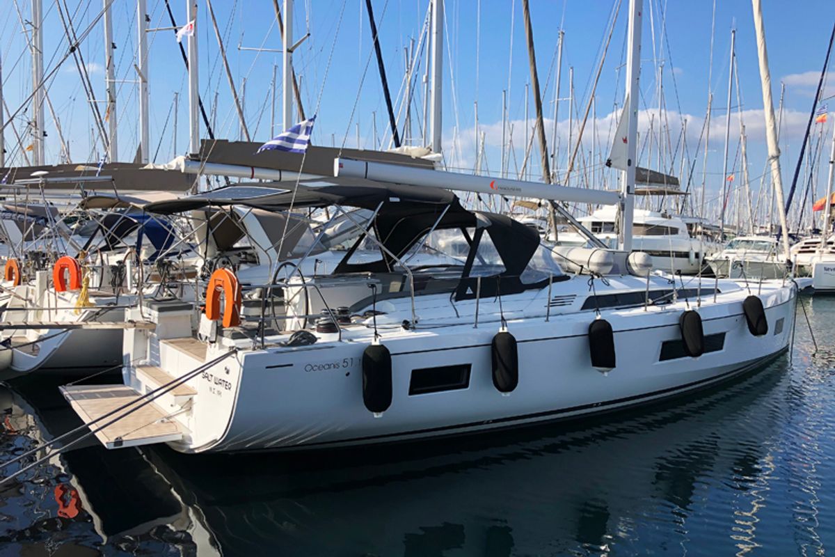 Exterior view of Salt Water, a Beneteau Oceanis 51.1 sailboat at Athens, Greece