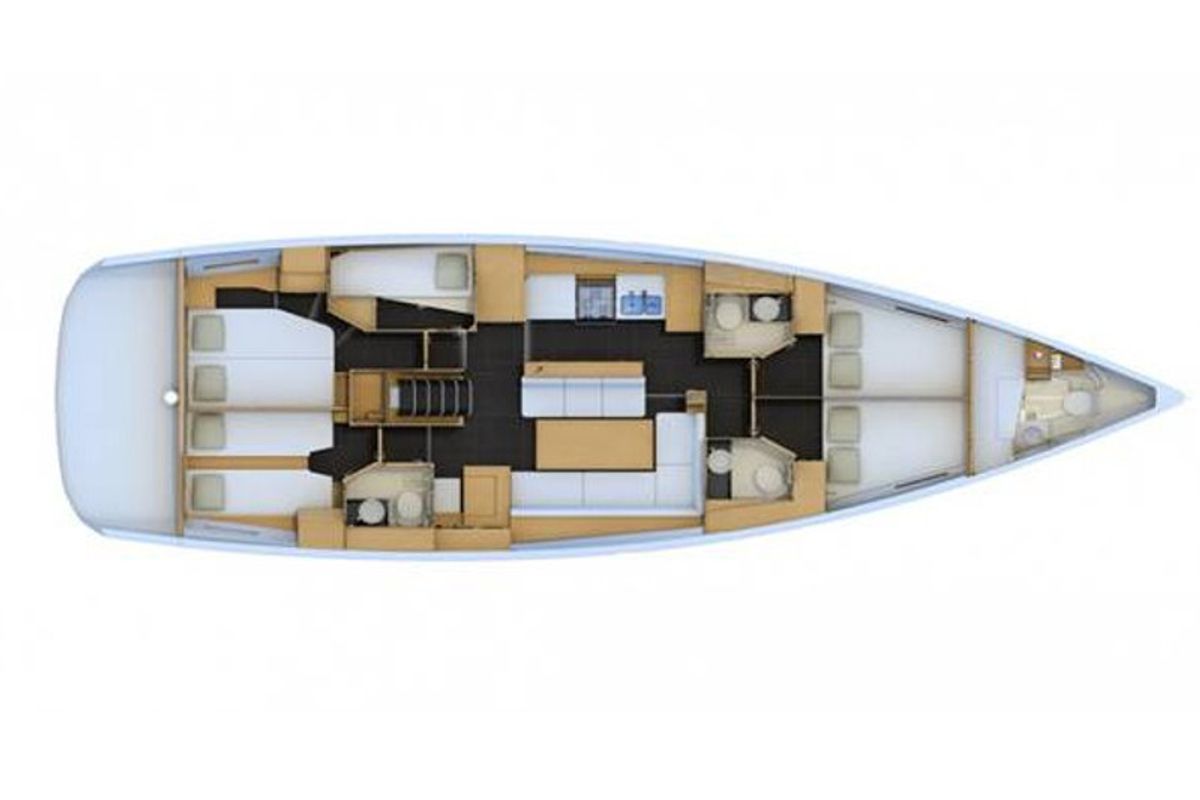 Floor plan of Duca del Sale, a Jeanneau 54 sailboat at Castellammare di Stabia, Italy