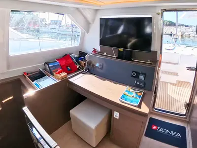 Cockpit of Sonea, a Leopard 50 catamaran at Općina Sukošan, Croatia