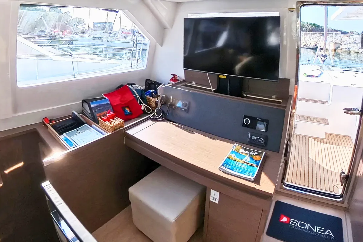 Cockpit of Sonea, a Leopard 50 catamaran at Općina Sukošan, Croatia
