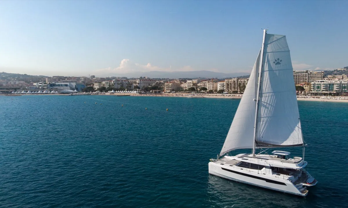 Exterior view of Sonea, a Leopard 50 catamaran at Općina Sukošan, Croatia