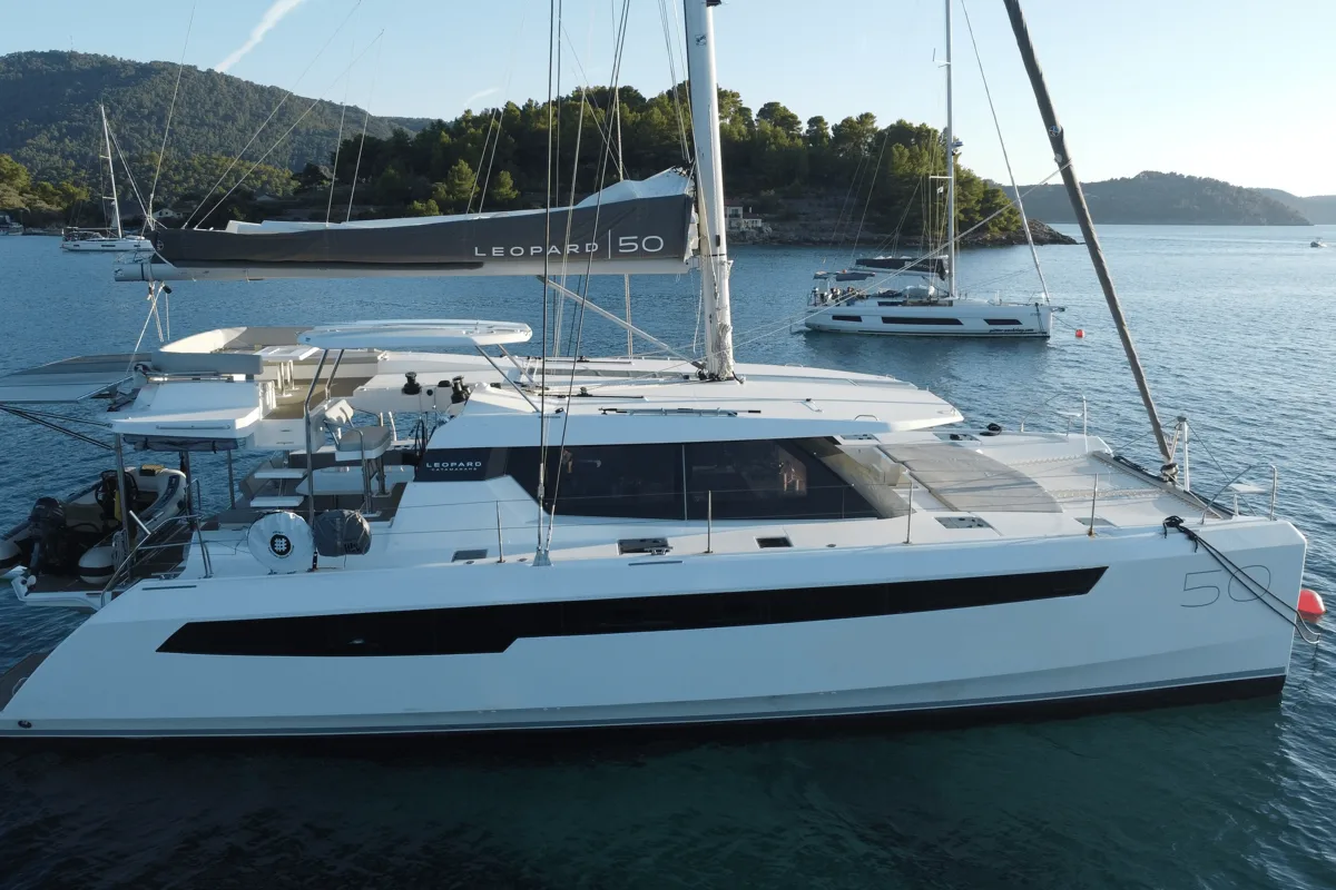 Exterior view of Sonea, a Leopard 50 catamaran at Općina Sukošan, Croatia