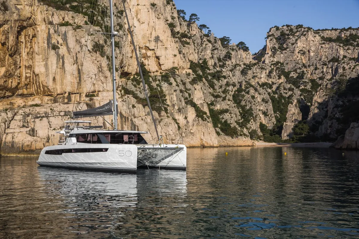 Exterior view of Sonea, a Leopard 50 catamaran at Općina Sukošan, Croatia