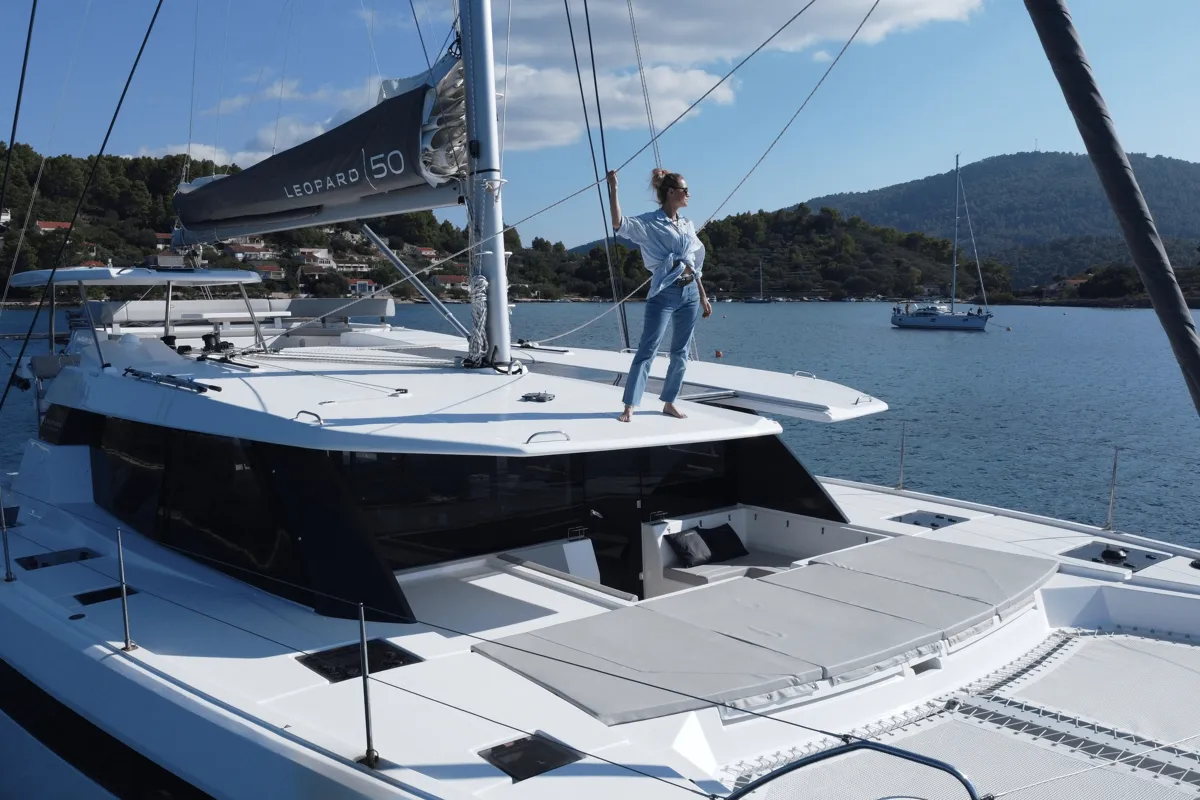 Deck of Sonea, a Leopard 50 catamaran at Općina Sukošan, Croatia