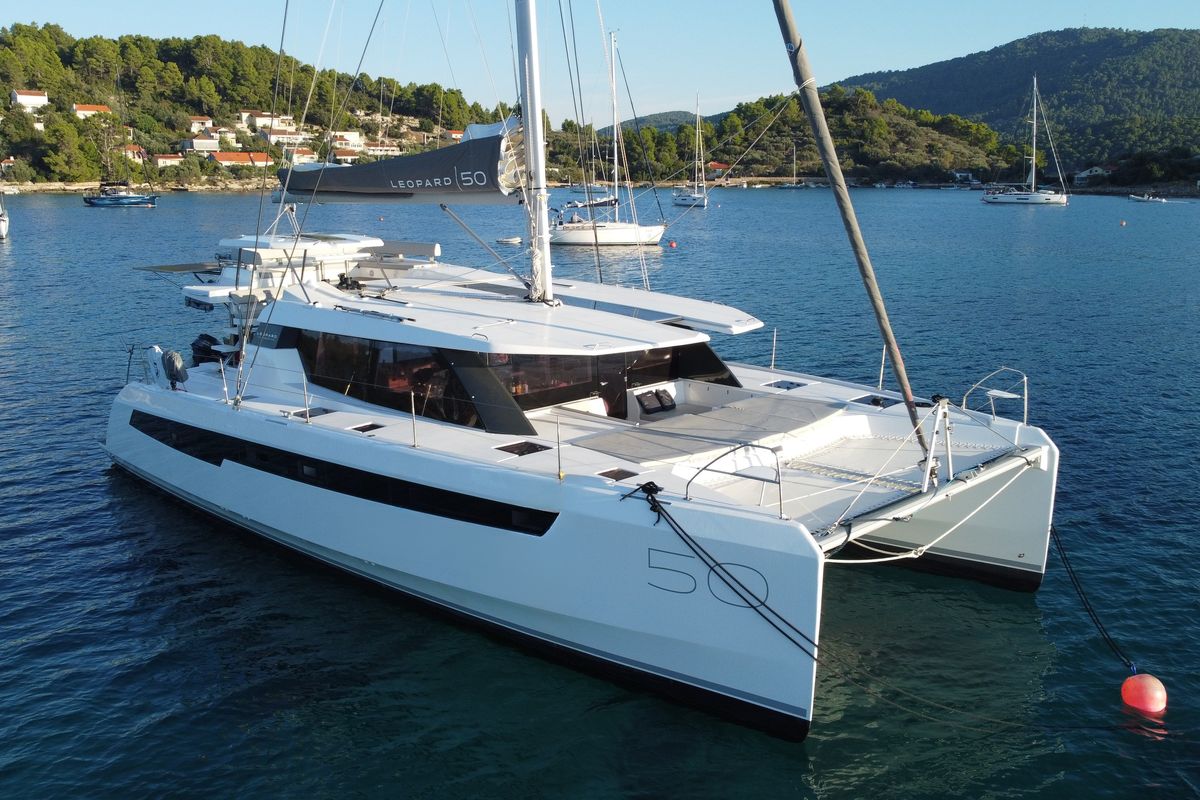 Exterior view of Sonea, a Leopard 50 catamaran at Općina Sukošan, Croatia