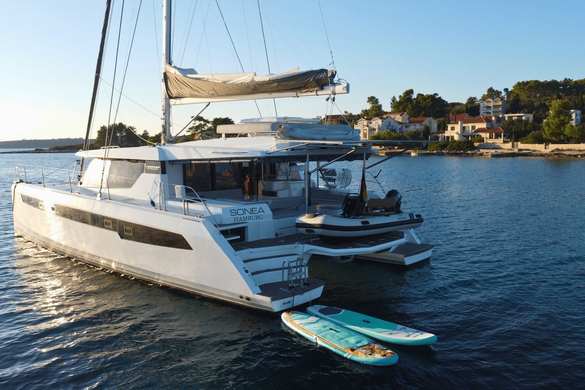 Exterior view of Sonea, a Leopard 50 catamaran at Općina Sukošan, Croatia