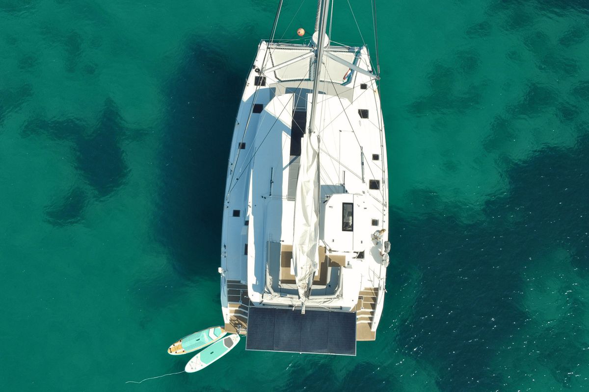 Exterior view of Sonea, a Leopard 50 catamaran at Općina Sukošan, Croatia