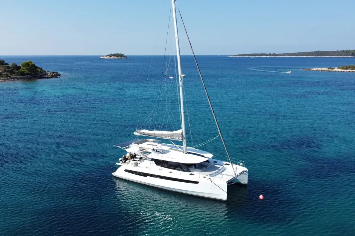 Exterior view of Sonea, a Leopard 50 catamaran at Općina Sukošan, Croatia