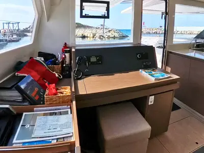 Cockpit of Sonea, a Leopard 50 catamaran at Općina Sukošan, Croatia