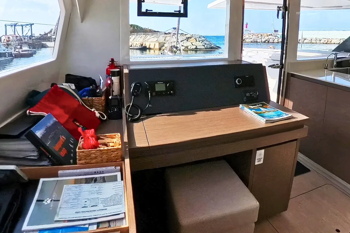 Cockpit of Sonea, a Leopard 50 catamaran at Općina Sukošan, Croatia