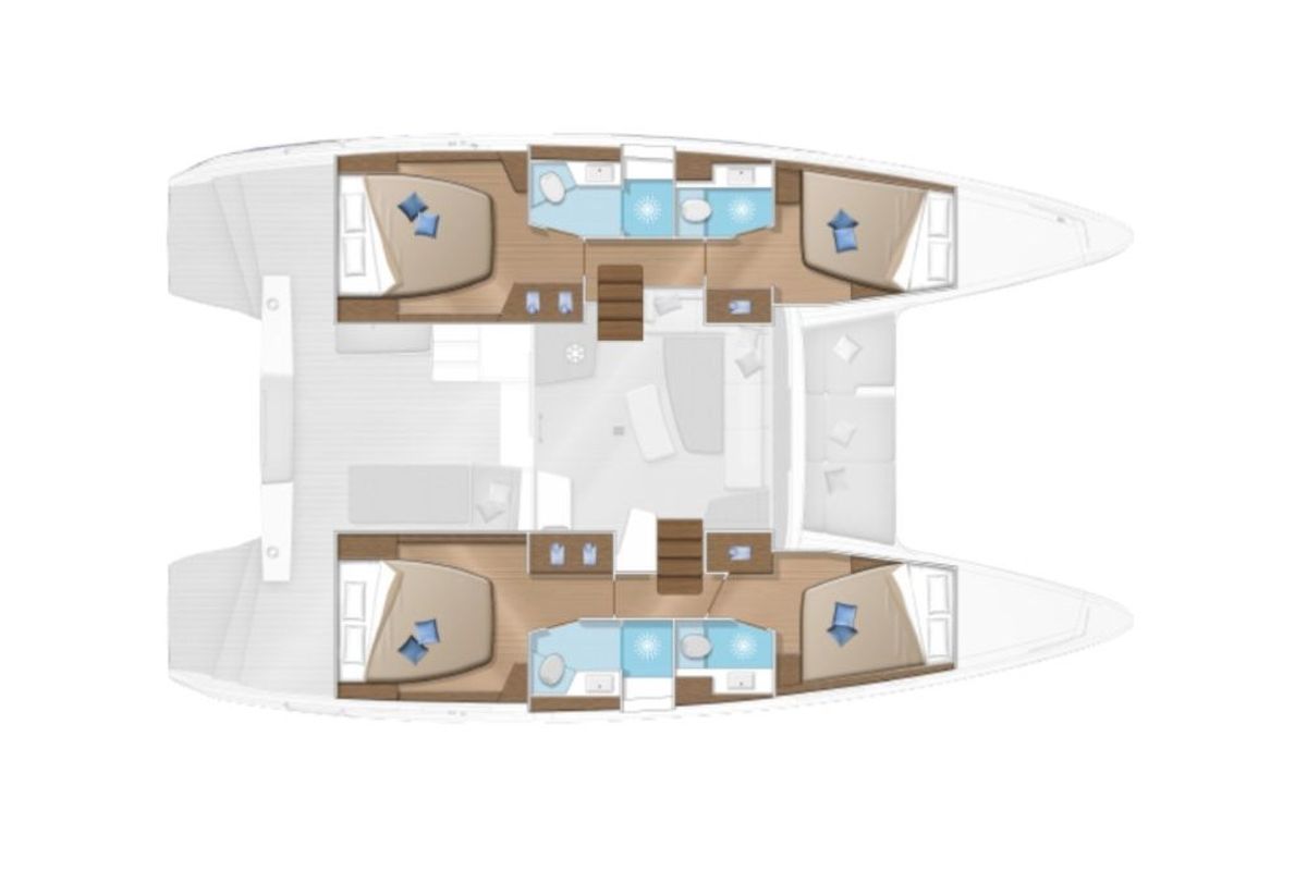 Floor plan of Frangy, a Lagoon 42 catamaran at Capo d'Orlando, Italy