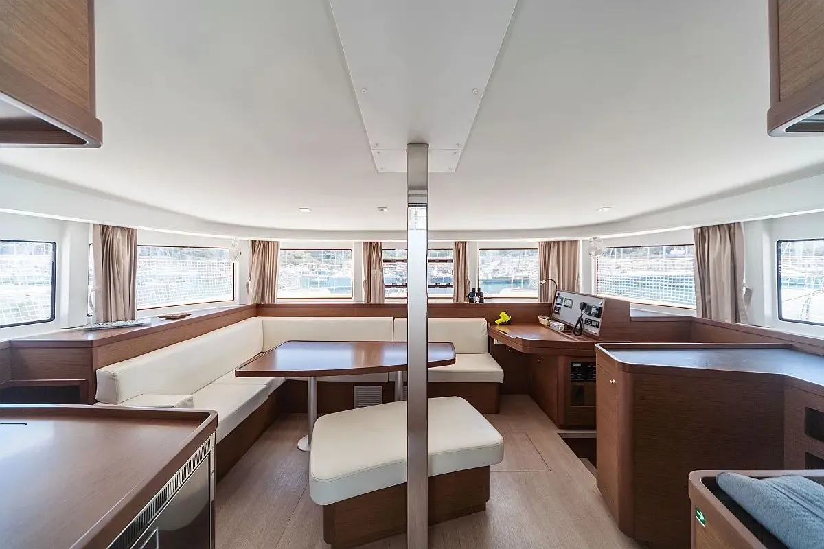 Salon of Frangy, a Lagoon 42 catamaran at Capo d'Orlando, Italy
