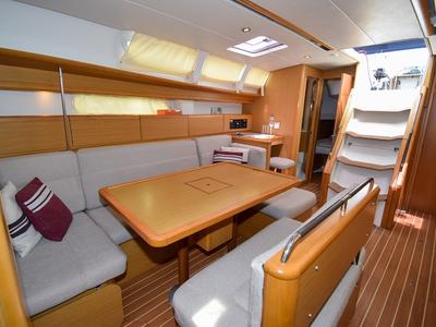 Salon of Loki, a Jeanneau Sun Odyssey 44 i sailboat at Marmaris, Turkey