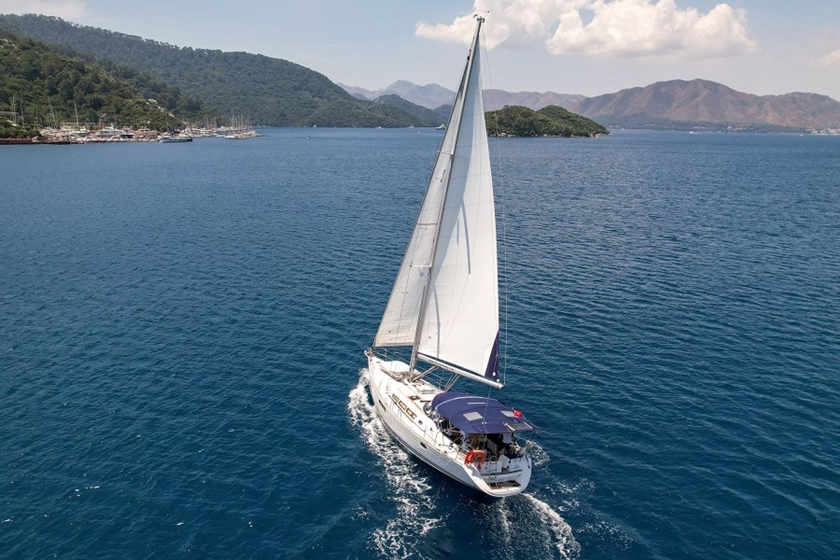 Exterior view of Loki, a Jeanneau Sun Odyssey 44 i sailboat at Marmaris, Turkey