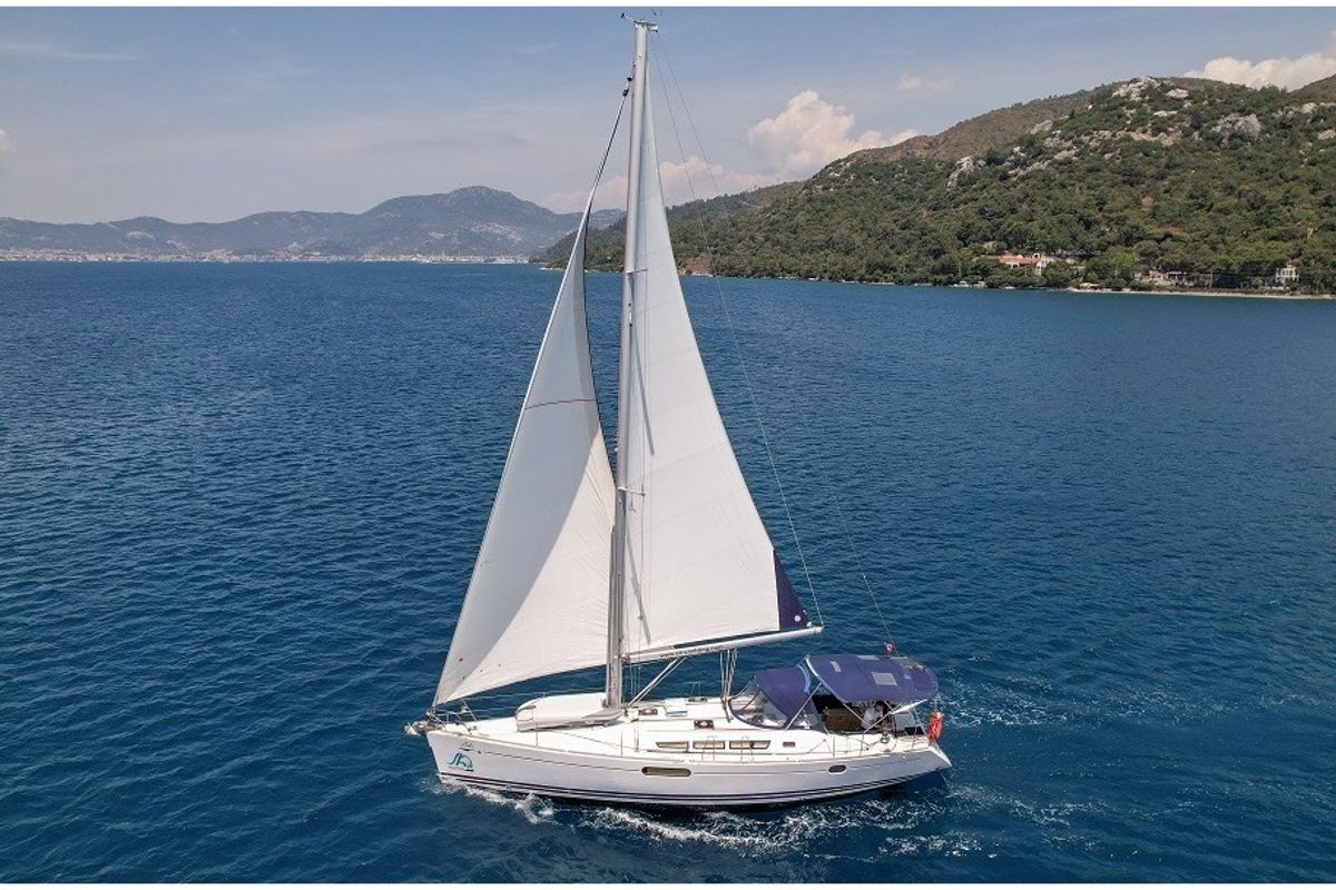 Exterior view of Loki, a Jeanneau Sun Odyssey 44 i sailboat at Marmaris, Turkey