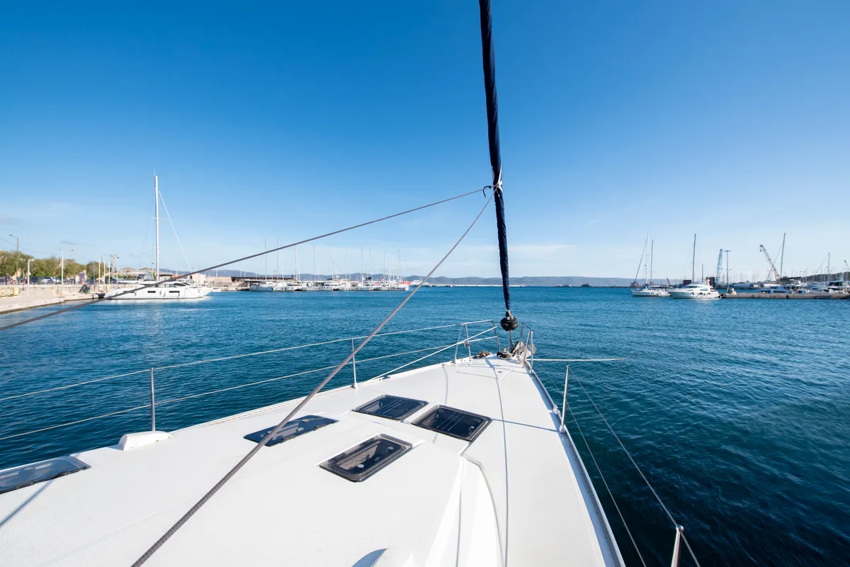 Deck of Wild At Sea, a Bavaria Cruiser 51 sailboat at Lavreotiki Municipal Unit, Greece