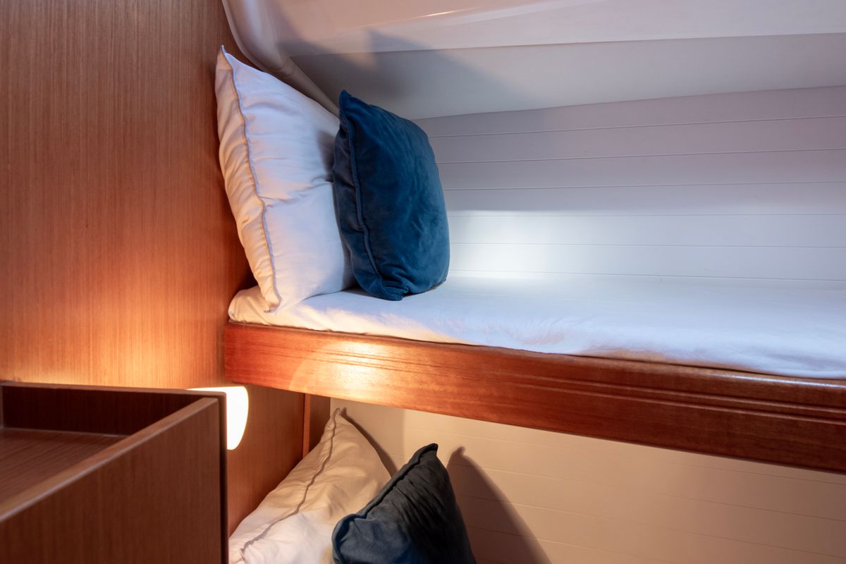 Cabin on Wild At Sea, a Bavaria Cruiser 51 sailboat at Lavreotiki Municipal Unit, Greece