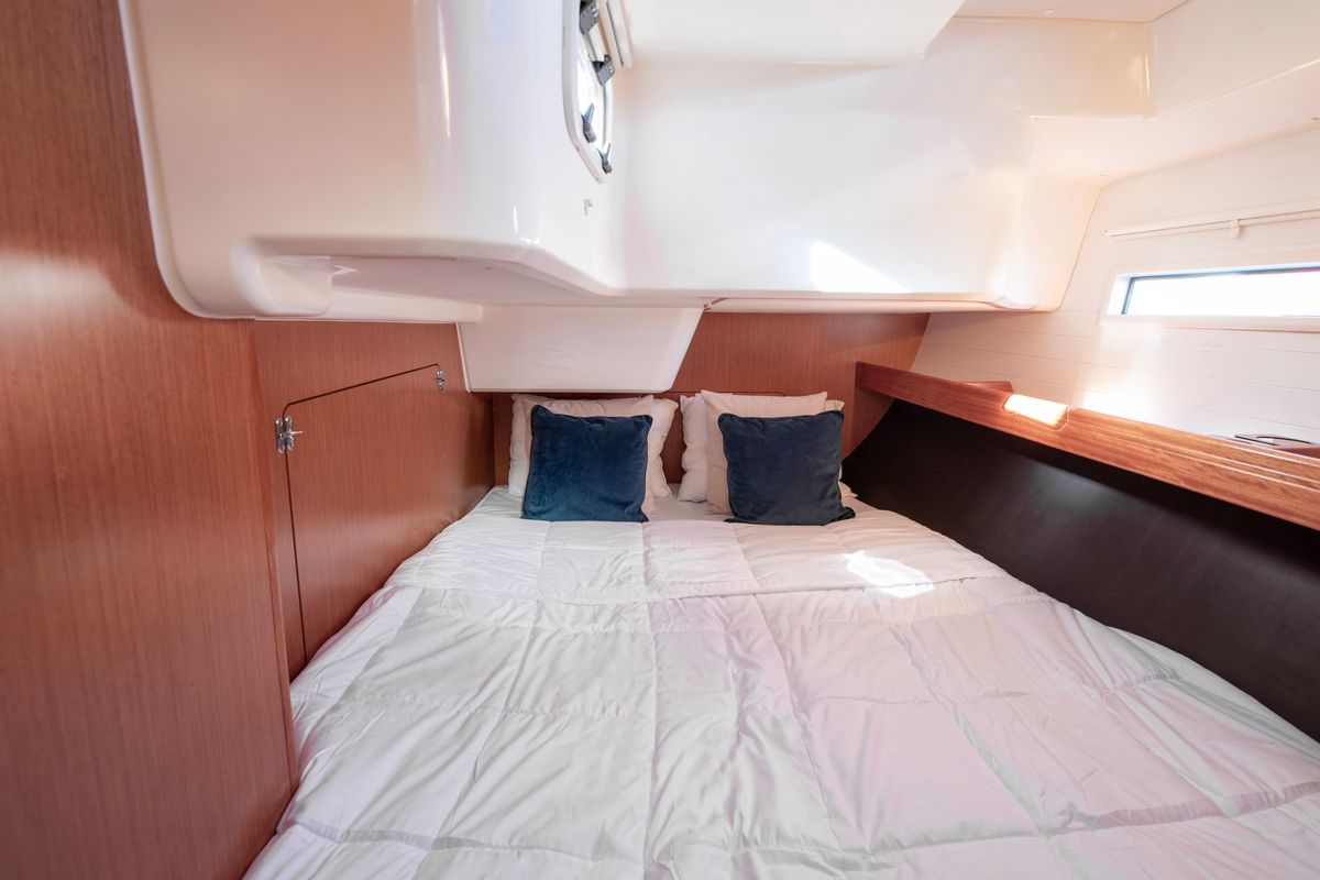 Cabin on Wild At Sea, a Bavaria Cruiser 51 sailboat at Lavreotiki Municipal Unit, Greece