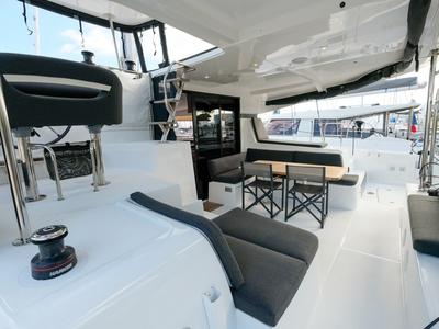 Salon of White Chadal, a Lagoon 42 catamaran at Ventimiglia, Italy