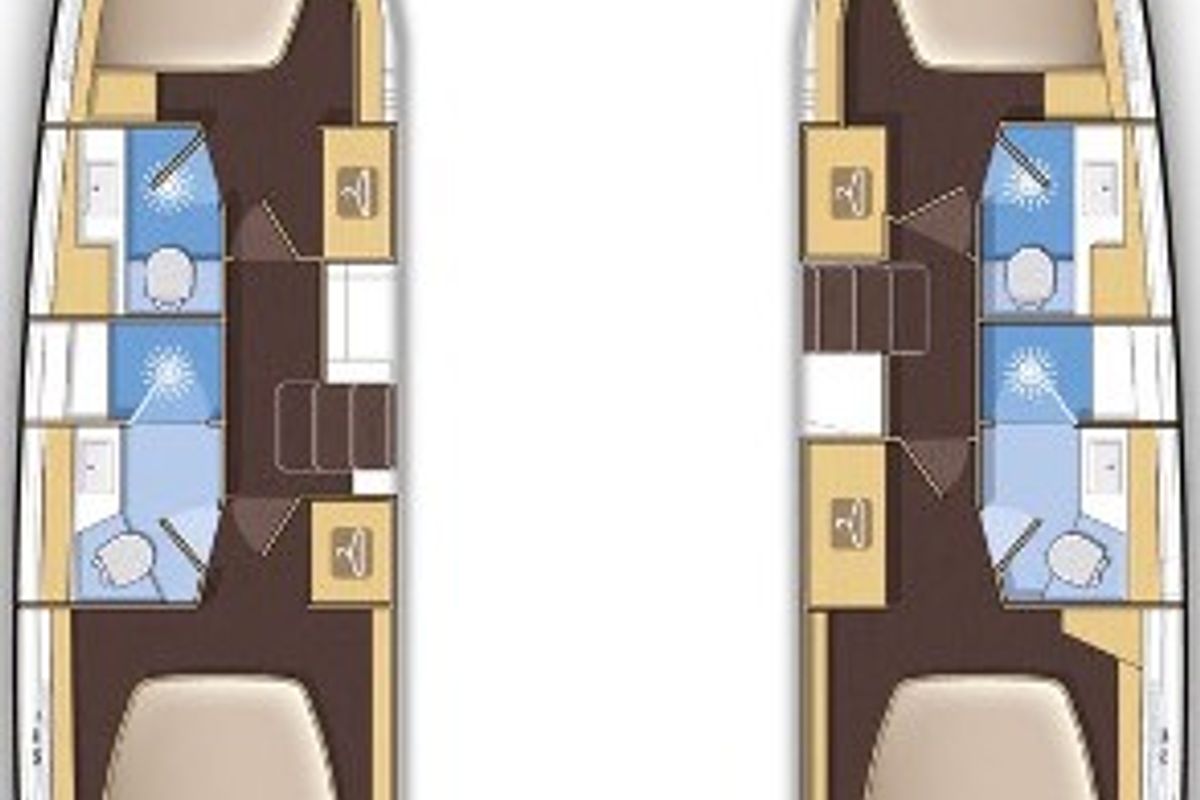 Exterior view of White Chadal, a Lagoon 42 catamaran at Ventimiglia, Italy