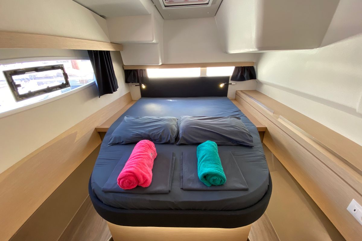 Cabin on Aquila, a Fountaine Pajot Lucia 40 catamaran at Ibiza, Spain