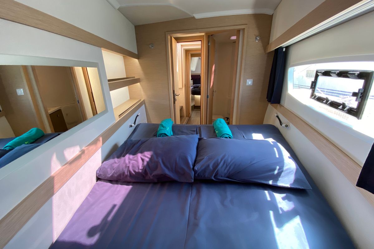 Cabin on Aquila, a Fountaine Pajot Lucia 40 catamaran at Ibiza, Spain