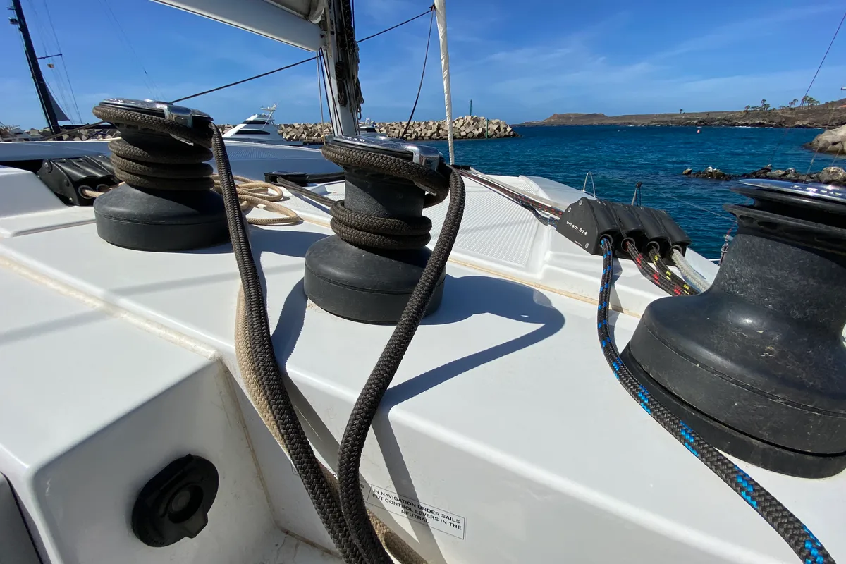 Aquila, a Fountaine Pajot Lucia 40 catamaran at Ibiza, Spain