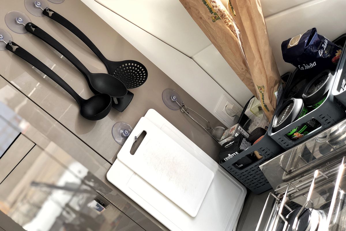 Galley of Aquila, a Fountaine Pajot Lucia 40 catamaran at Ibiza, Spain